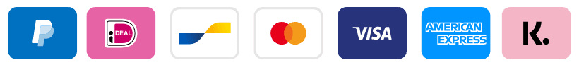 Betaalmethoden: PayPal, iDEAL, Maestro, Mastercard, Visa, American Express, Klarna